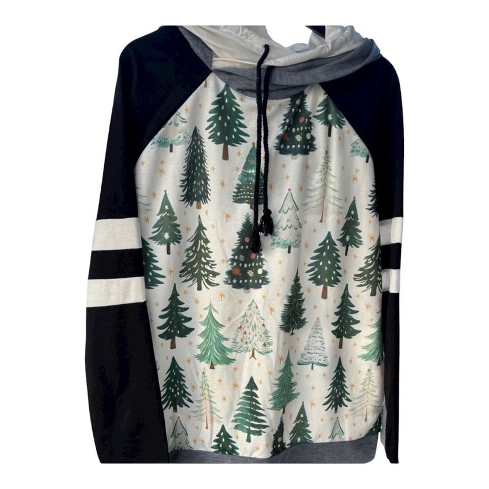Women’s Christmas Tree Double Hood Lightweight Sweatshirt